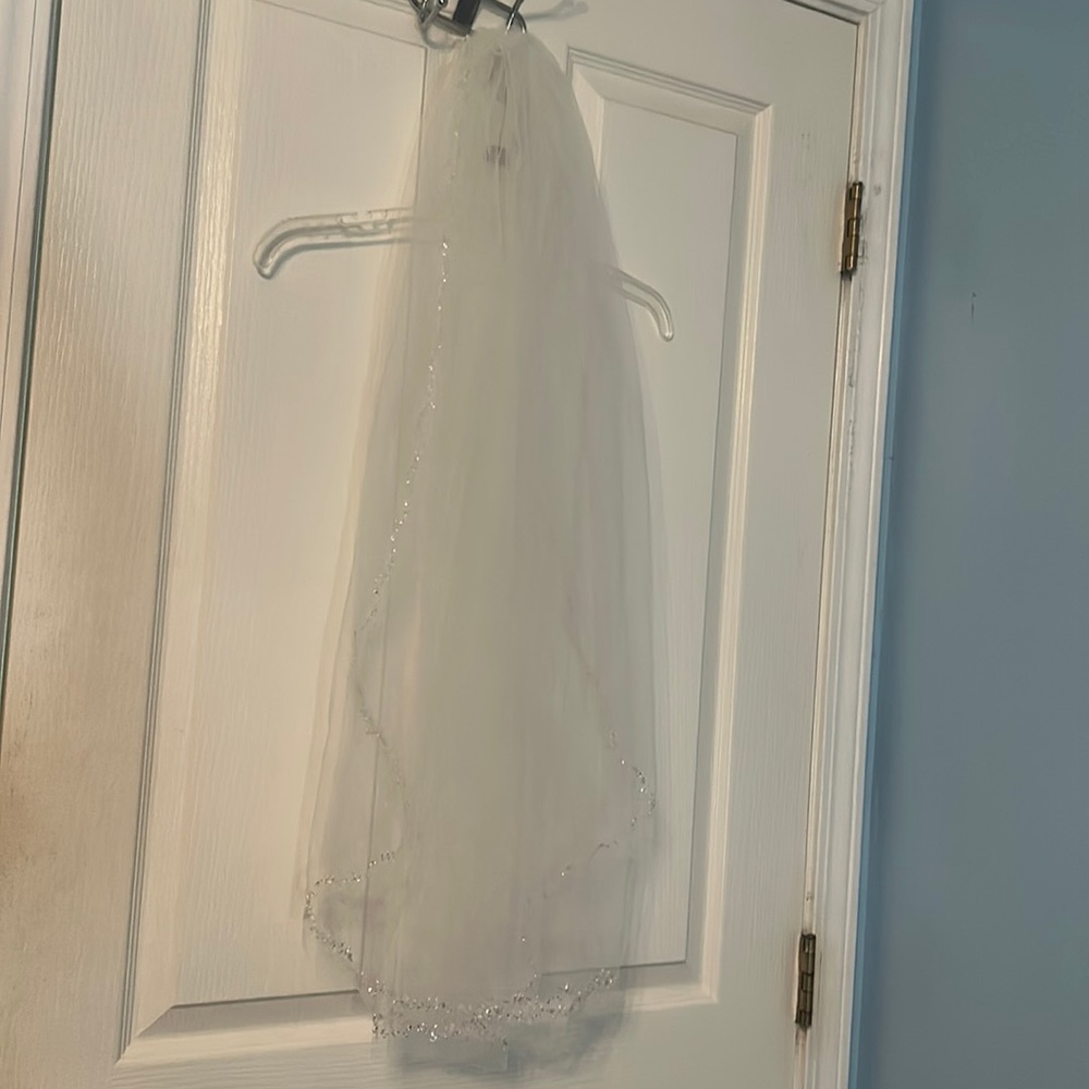 Fingertip veil with beautiful crystal pearl trim